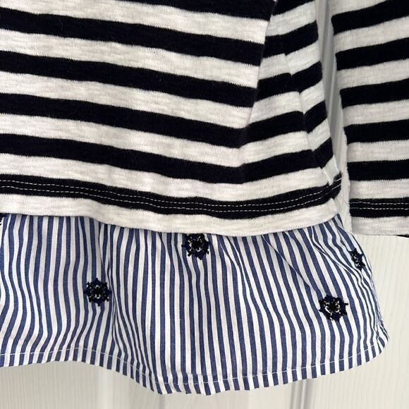 Talbots Blue Nautical Stripe Boatneck Ruffle Hem Top - Picture 5 of 9